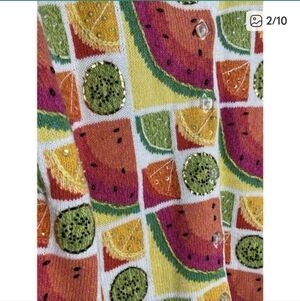 Susan Bristol Vintage Embellished Fruit Cardigan Sweater XL